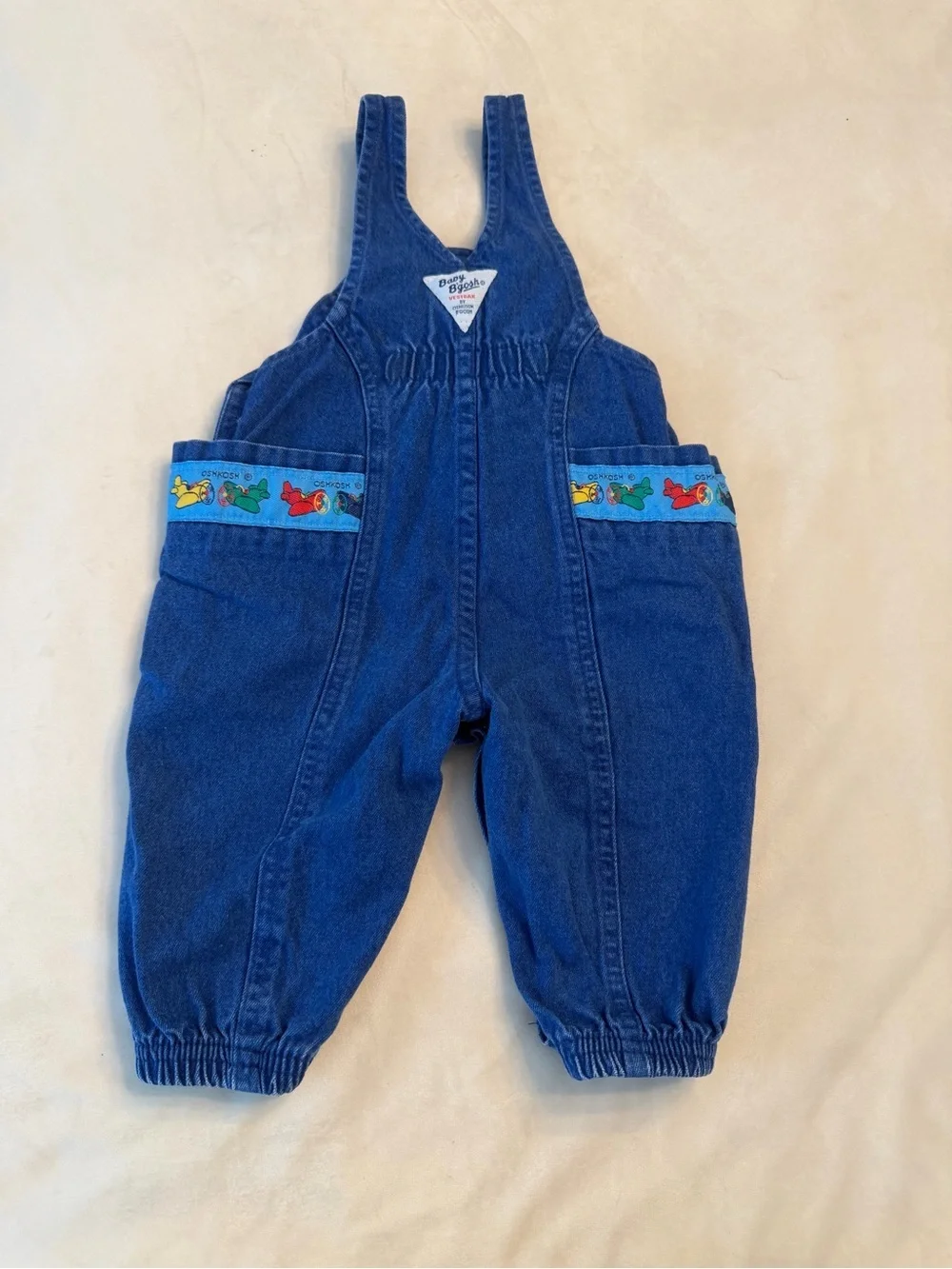 Vintage! OshKosh B’Gosh Denim Baby Overalls with Airplane Trim, sz 6-9months